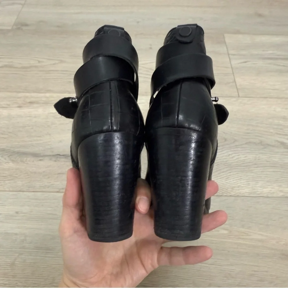 rag & bone Harrow Black Croc Embossed Leather Ankle Boots Size 36 - Picture 5 of 8